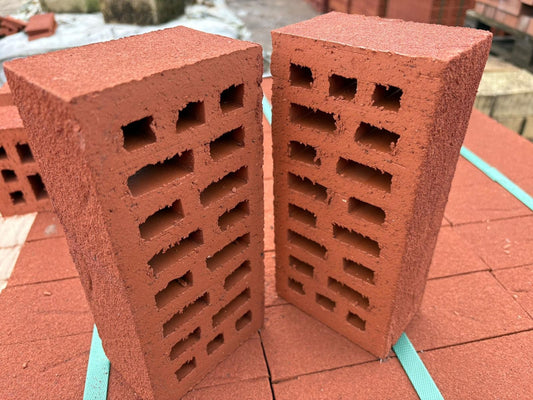 Ibstock Aston Red Textured facing brick close-up, red light-textured finish