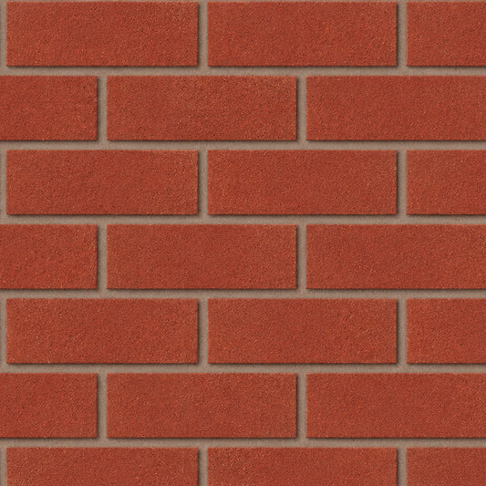 Ibstock Atlas Special Red facing brick laid in stretcher bond, uniform red smooth finish